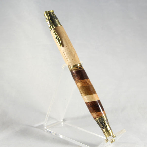 GO-B Outdoor Enthusiast Hickory and Remnant Twist Pen With Brass Trim