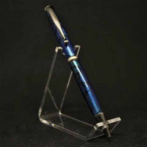 A-HA Slimline Twist Black and Blue Acrylic Pen With Gun Metal Trim