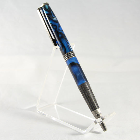 A-IC Comfort Blue and Black Acrylic Twist Pen With Antique Pewtwer Trim