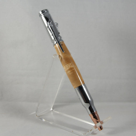 B-DHB Bolt Action Curly Maple Pen With Chrome Trim
