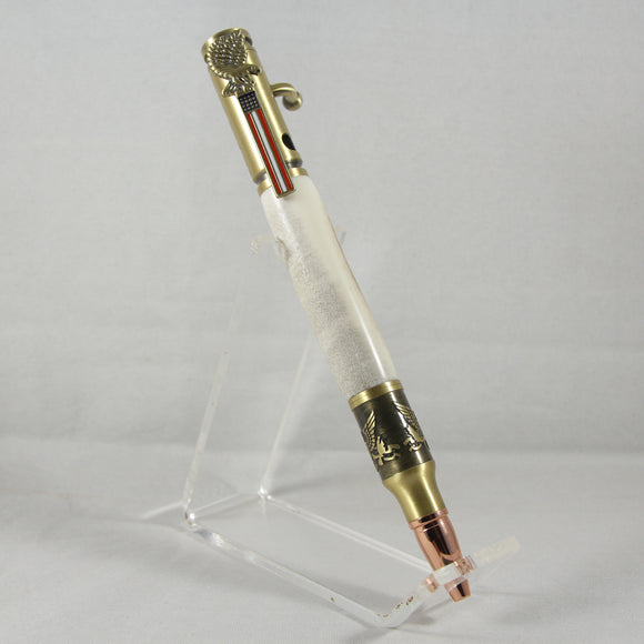 B-DIB Bolt Action Deer Antler  Pen With Antique Brass Trim