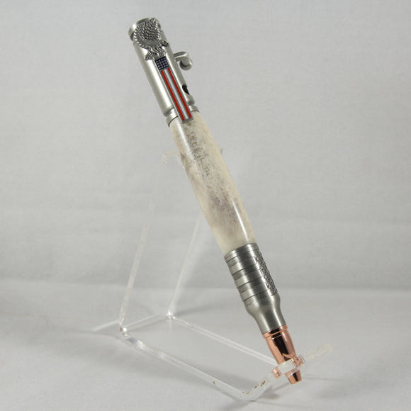 B-DIC Bolt Action Deer Antler  Pen With Antique Pewter Trim