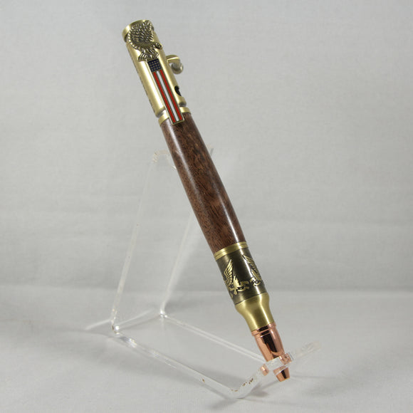 B-DIG Bolt Action Walnut  Pen With Antique Brass Trim
