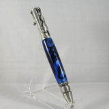 BB-E Baseball Blue Acrylic Twist Pen With Antique Pewter