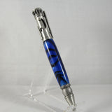 BB-E Baseball Blue Acrylic Twist Pen With Antique Pewter