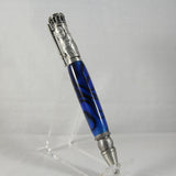 BB-E Baseball Blue Acrylic Twist Pen With Antique Pewter