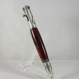 BB-F Baseball Red Acrylic Twist Pen With Antique Pewter