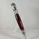 BB-F Baseball Red Acrylic Twist Pen With Antique Pewter
