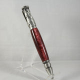 BB-F Baseball Red Acrylic Twist Pen With Antique Pewter
