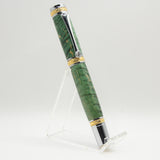 MJ-A Majestic Rollerball Green Box Elder With Chrome and 22kt Gold Plated Trim