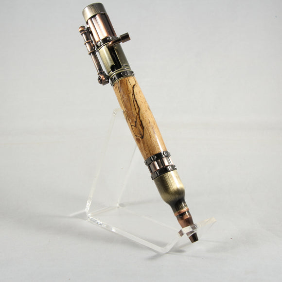 BSP-BA Bolt Action Steampunk Spalted Pecan With Antique Brass Trim