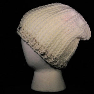 BURSA225 - Crocheted Hat - White/off white tweed trim (Med)