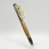 BW-AH Birdwatcher Teak Lever Action Pen with Antique Brass Trim