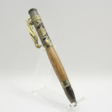BW-AH Birdwatcher Teak Lever Action Pen with Antique Brass Trim