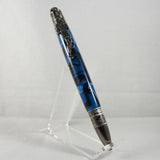 FB-AG Football Blue and Black Acrylic Twist Pen With Antique Pewter Trim