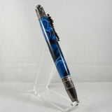 FB-AG Football Blue and Black Acrylic Twist Pen With Antique Pewter Trim