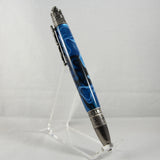 FB-AG Football Blue and Black Acrylic Twist Pen With Antique Pewter Trim