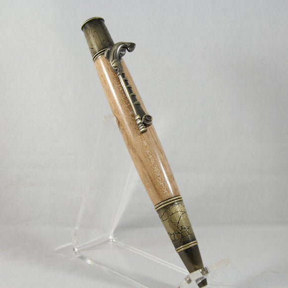 FF-EI Fishing Pecan Twist Pen with Antique Brass Trim
