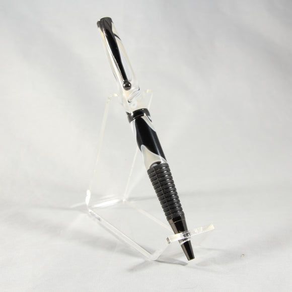 A-GH Comfort Twist White and Black Acrylic Pen With Gun Metal Trim