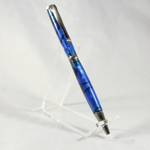 A-HA Slimline Twist Black and Blue Acrylic Pen With Gun Metal Trim