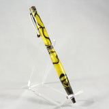 A-HI Slimline Yellow and Black Acrylic Twist Pen With Antique Brass Trim