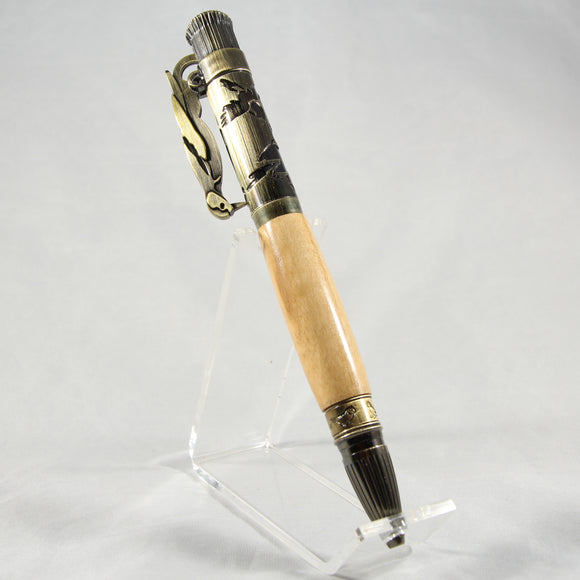 BW-D Birdwatcher Olivewood Lever Action Pen with Antique Brass Trim