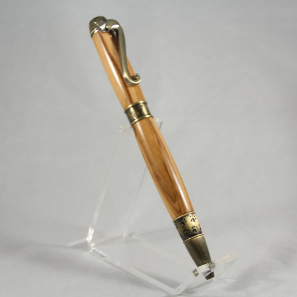 CL-CG Cat Lover Olivewood Twist Pen With Antique Brass Trim