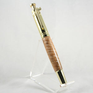 PCL-E Pistol Click Pen Curly Maple With Gold Trim