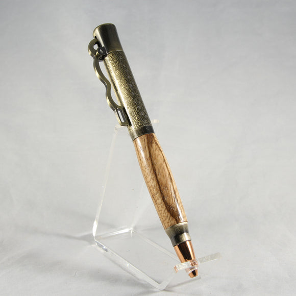 LA-CC Lever Action Zebra Wood Pen With Antique Bronze Trim