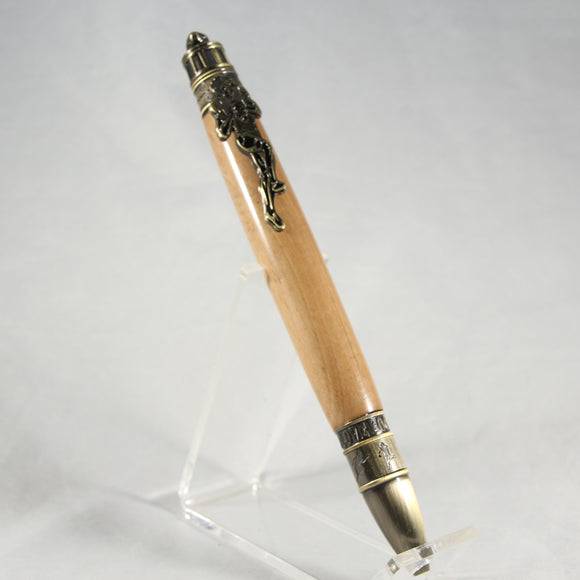 FB-AA Football Bradford Pear Twist Pen With Antique Brass Trim