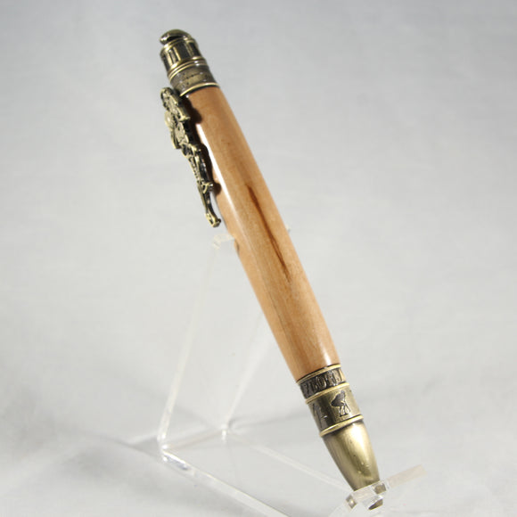FB-AA Football Bradford Pear Twist Pen With Antique Brass Trim