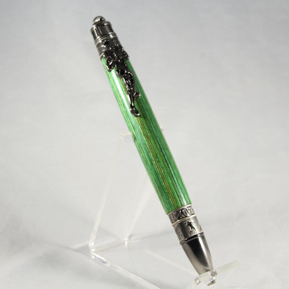 FB-AB Football Green Laminate Twist Pen With Antique Pewter Trim