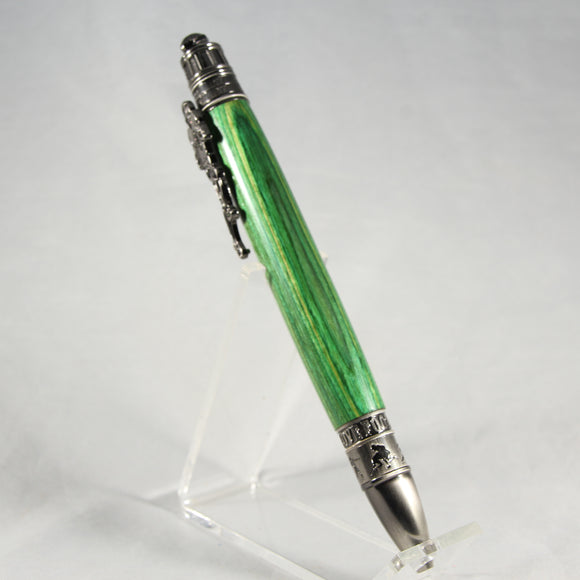 FB-AB Football Green Laminate Twist Pen With Antique Pewter Trim