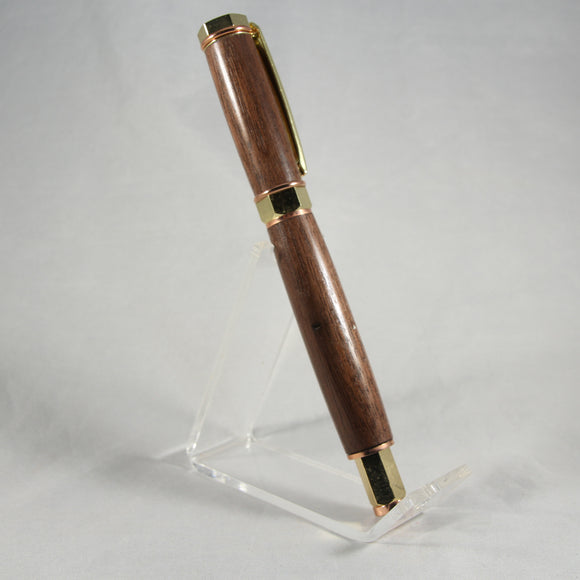 HMR-F Hexagon Magnetic Rollerball Walnut With Gold Trim