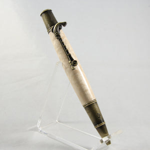 FF-EB Fishing Curly Maple Twist Pen With Antique Brass Trim