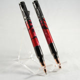 BS-I Bolt Action Red and Black Acrylic Pen and Pencil Set With Gun Metal Trim in Gun Case