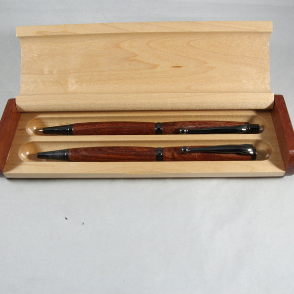 SS-AE Slimline Rosewood With Gun Metal Trim Pen and Pencil Set - Case Included
