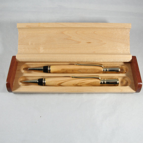 ES-E Executive Olivewood Twist Pen and Pencil Set With Gold Trim With Case