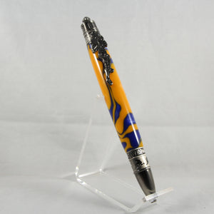 FB-AE Football Purple and Yellow Twist Pen With Gun Metal Trim