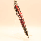 FB-BD Football Red and Black Acrylic Twist Pen With Antique Pewter Trim