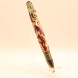 FB-BF Football Crimson and Gold Acrylic Twist Pen With Antique Brass Trim