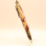 FB-BF Football Crimson and Gold Acrylic Twist Pen With Antique Brass Trim