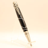 MD-AA Medical Black and White Acrylic Twist Pen With Antique Pewter Trim