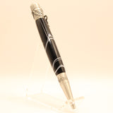 MD-AA Medical Black and White Acrylic Twist Pen With Antique Pewter Trim