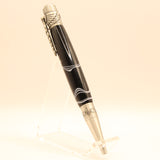 MD-AA Medical Black and White Acrylic Twist Pen With Antique Pewter Trim