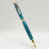 A-IF Slimline Aqua and White Acrylic Twist Pen With Gold Trim