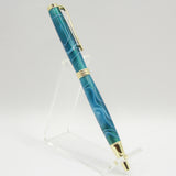 A-IF Slimline Aqua and White Acrylic Twist Pen With Gold Trim