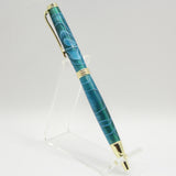 A-IF Slimline Aqua and White Acrylic Twist Pen With Gold Trim