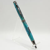 A-IG Slimline Aqua, Black and White Acrylic Twist Pen With Gun Metal Trim