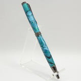 A-IG Slimline Aqua, Black and White Acrylic Twist Pen With Gun Metal Trim